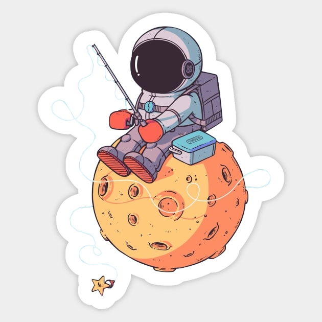 Astronaut fishing on the moon Sticker by euror-design